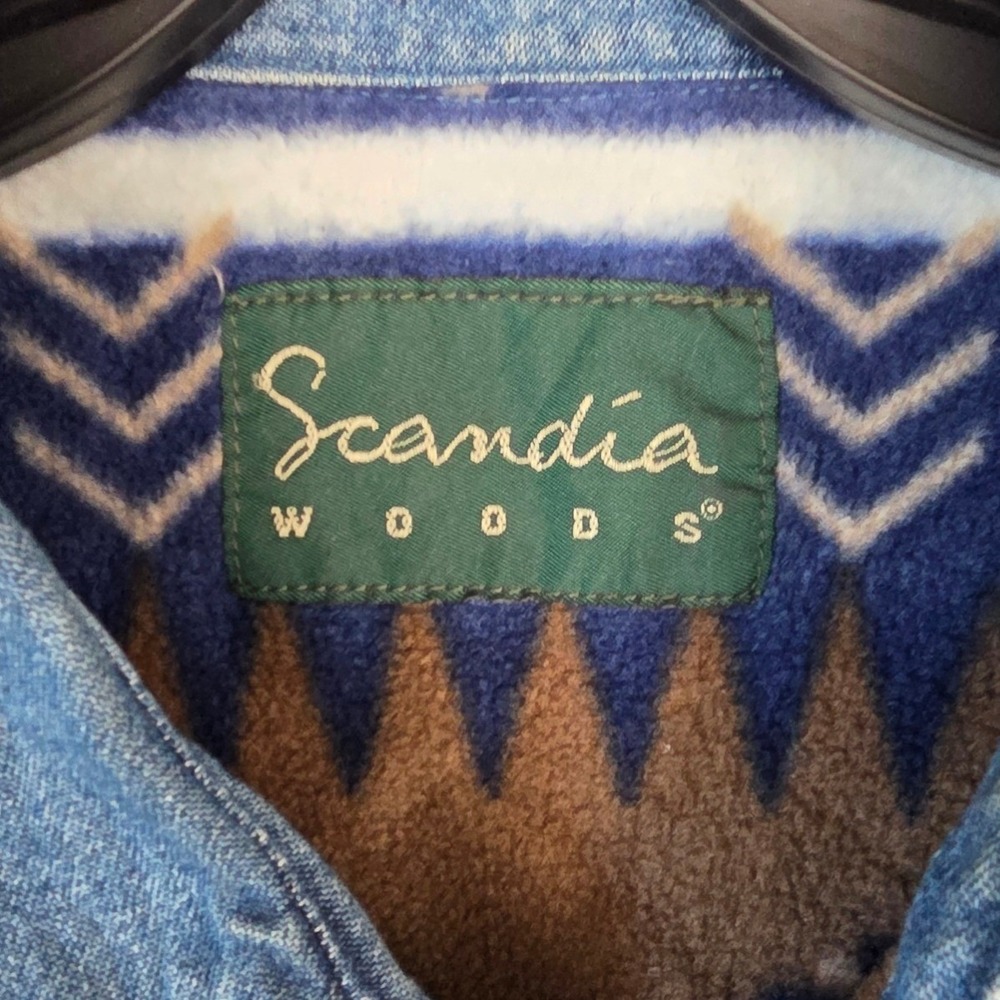 Vintage Scandia Woods Fleece Lined Denim Shacket Med Blue Cotton Southwestern - Picture 3 of 7